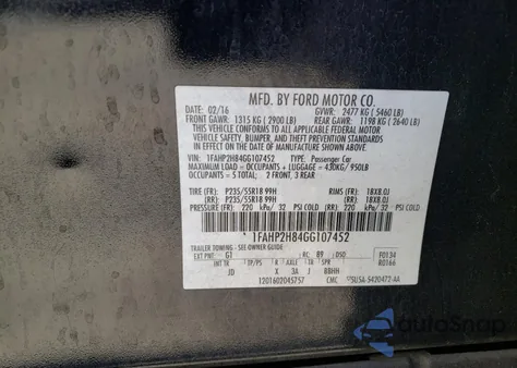 2016 Ford Taurus Sel z USA, uszkodzony, nr VIN 1FAHP2H84GG107452